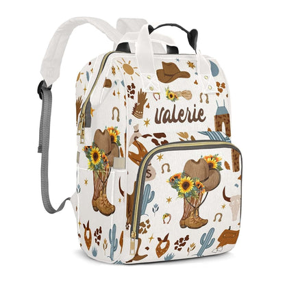 LiSoAkWE West Sunflower Hats Boots Wild Personalized Diaper Bag with Name,Customized Nappy Backpack with Thermal (photo 2)