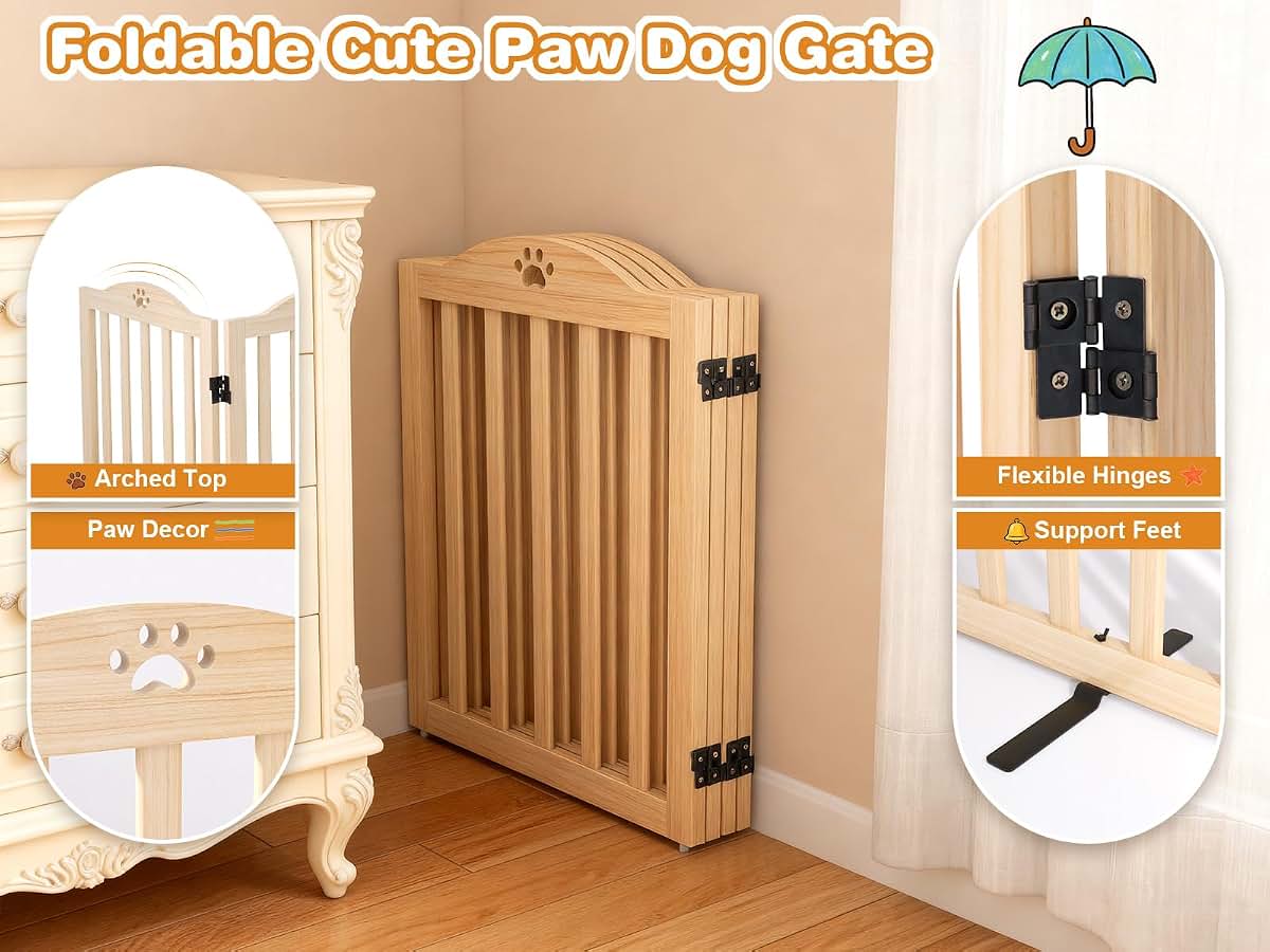 Oapety Freestanding 4-Panel Wooden Pet Gate, 23.6" Tall