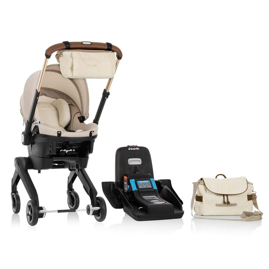 Evenflo Shyft DualRide Infant Car Seat Stroller Combo in Champagne Green & Gentle Fabric
