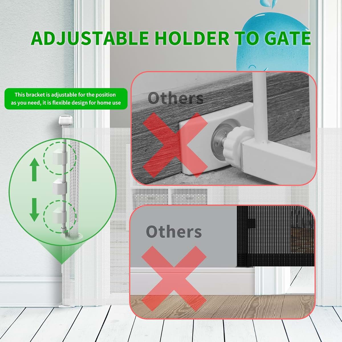 KYXAIN Retractable Baby Gate for Stairs, 33" Tall x 71" Wide Mesh Safety Gate, White