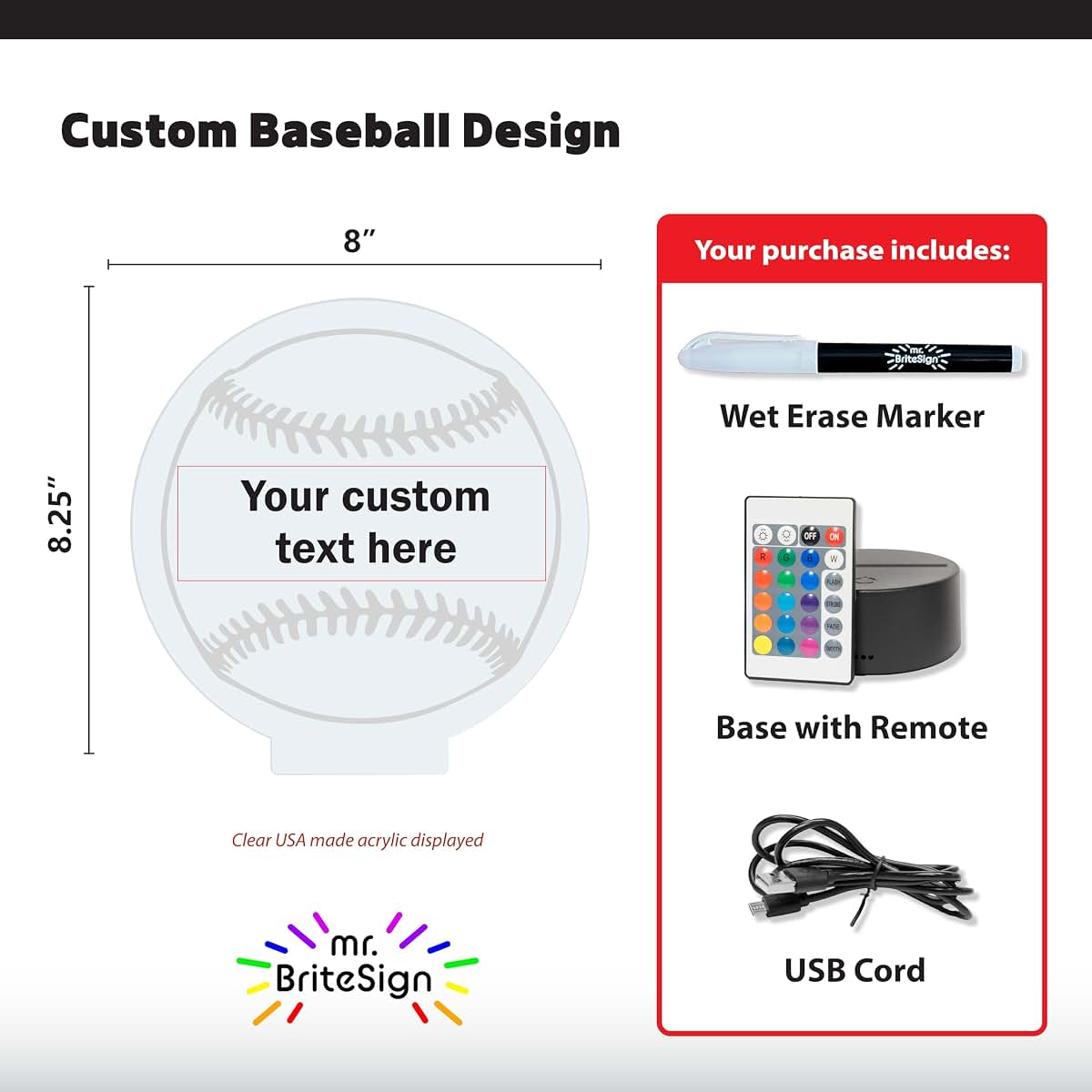 mr.BriteSign Customizable Color Change LED Sign with Premium USA Made Acrylic – Personalized Baseball Design with (photo 2)
