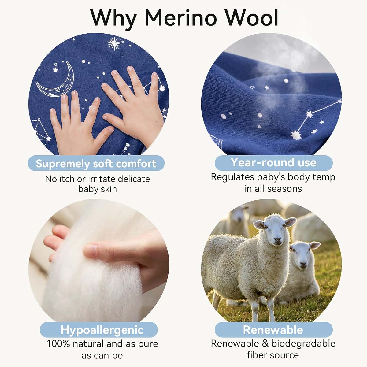 CosyDiary Merino Wool & Cotton Sleep Sack With 2-Way Zipper
