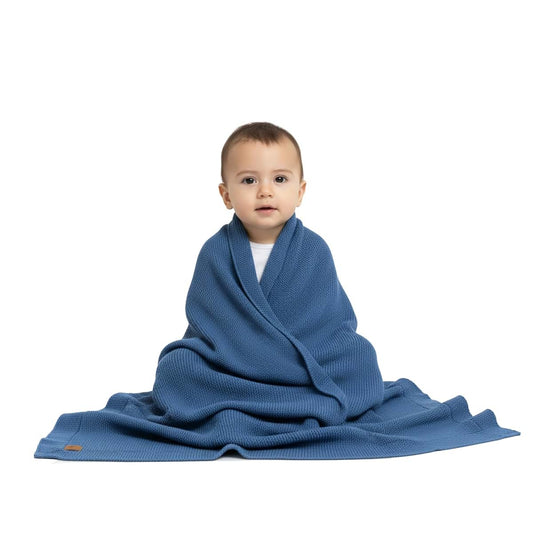 Little Dedi Organic Cotton Baby Blanket 30x40 in, Aegean Blue, Gift Box