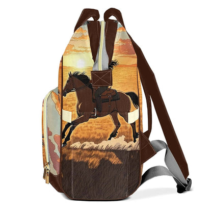 YallLocoMo Personalized Diaper Bag Backpack Gift CowGirl Sunset Horse Cute Versatile Travel Bag: Large Capacity & (photo 3)