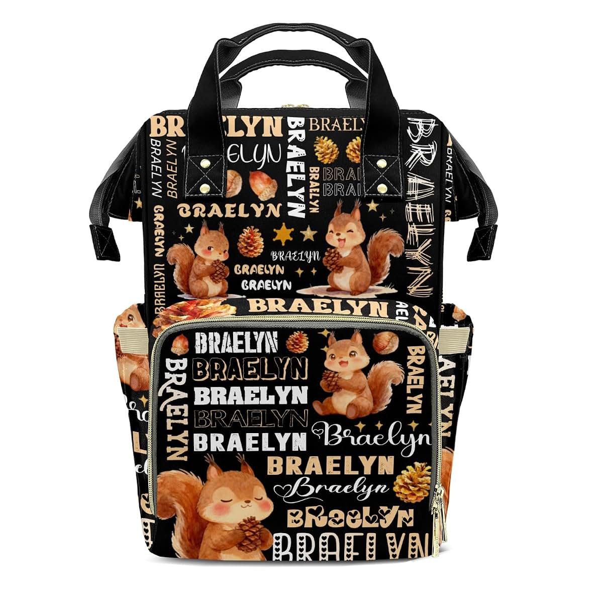 YallLocoMo Personalized Diaper Bag Backpack Name Watercolor Squirrel Pinecone Monogram Clear Up Clutter: Big Capacity