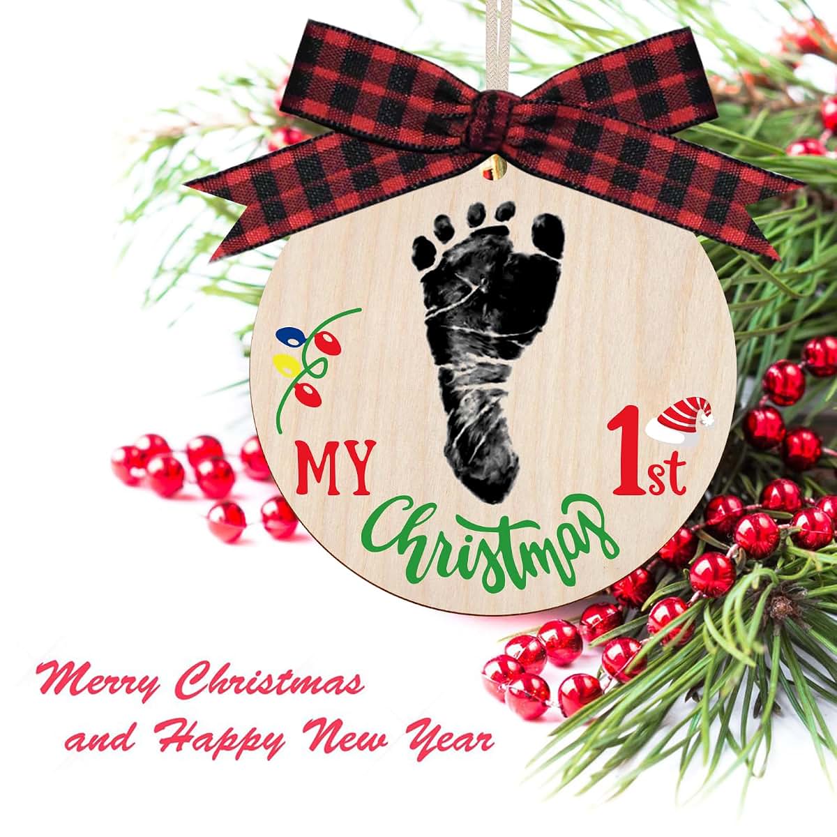 Liannan Baby's My First Christmas Handprint and Footprint Wood Ornament (photo 4)