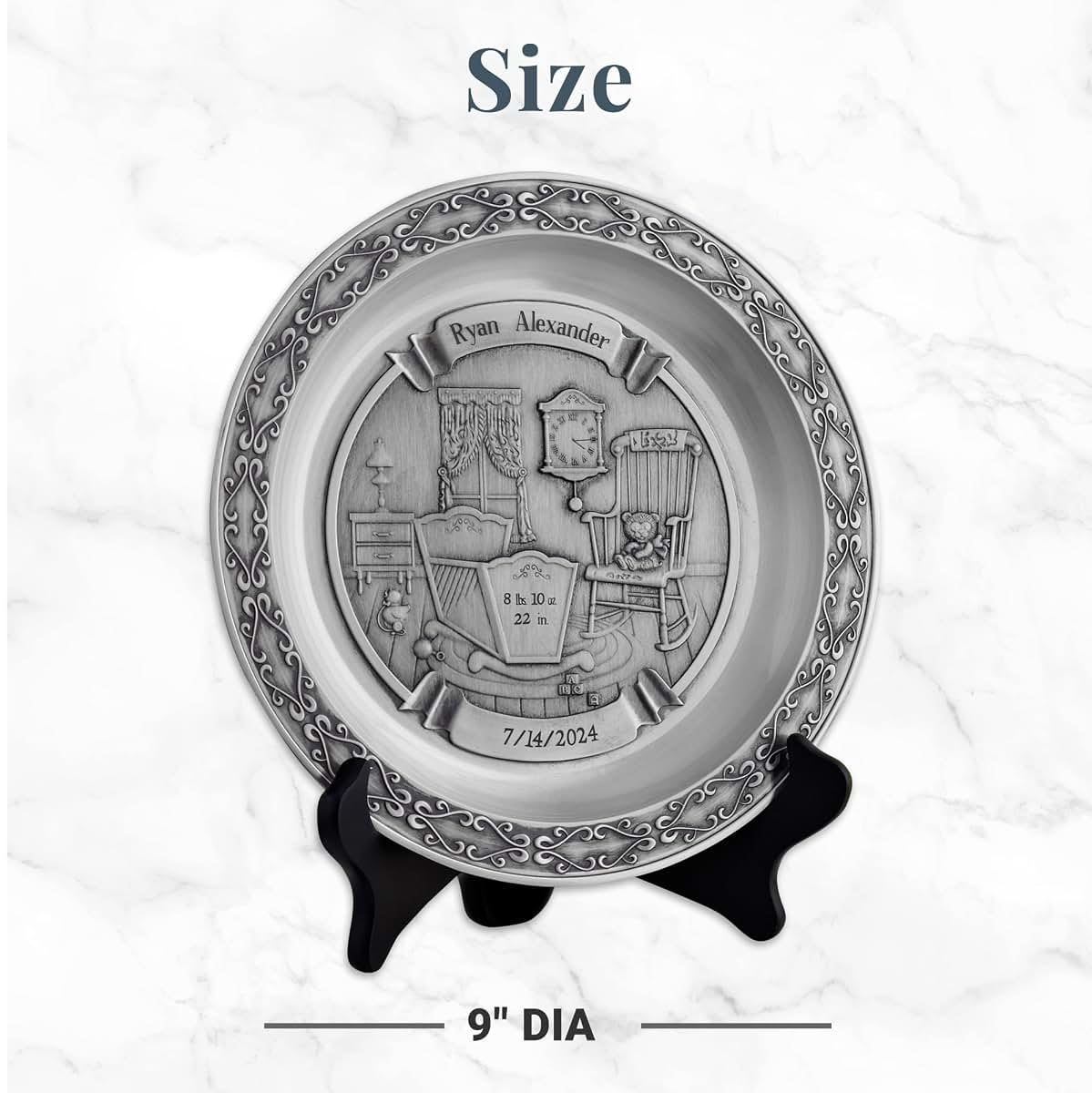 Let's Make Memories Personalized Pewter Baby Plate for Nursery Decor (photo 4)