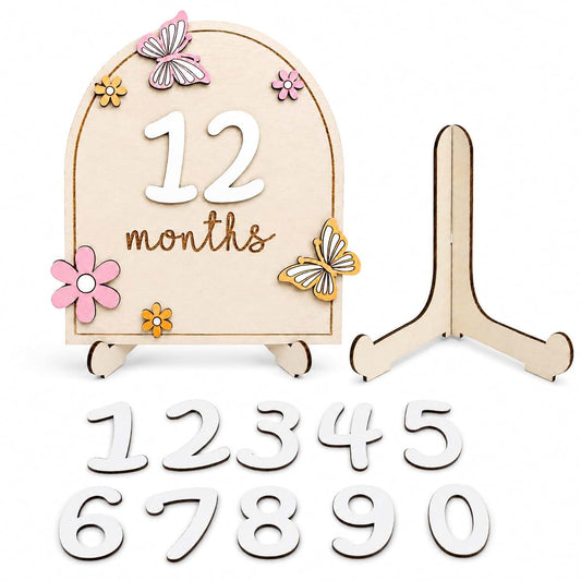 Whimoxa Wooden Baby Monthly Milestone Signs With Butterfly And Flower Design