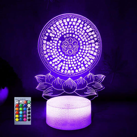 Jinnwell 3D Buddha Night Light Lamp Illusion 16 Color Changing Remote Table Desk Decoration Lamps Acrylic Flat ABS Base