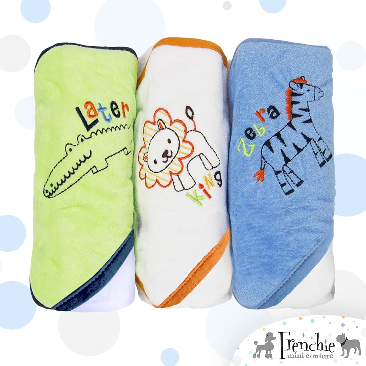 Frenchie Mini Couture, Hooded Bath Towels for Babies, 80% Cotton/20% Polyester, Wild Animal Design Baby Bath Towel Set (photo 2)
