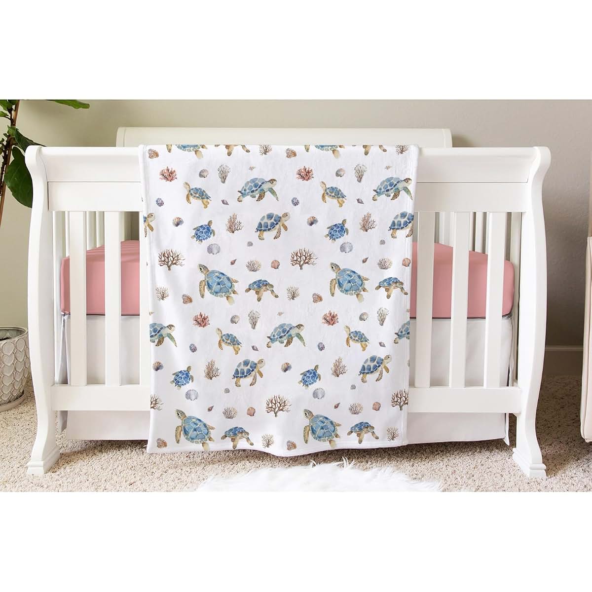 SqtmuHLuo Sea Turtle Flannel Plush Baby Blanket, White (photo 4)