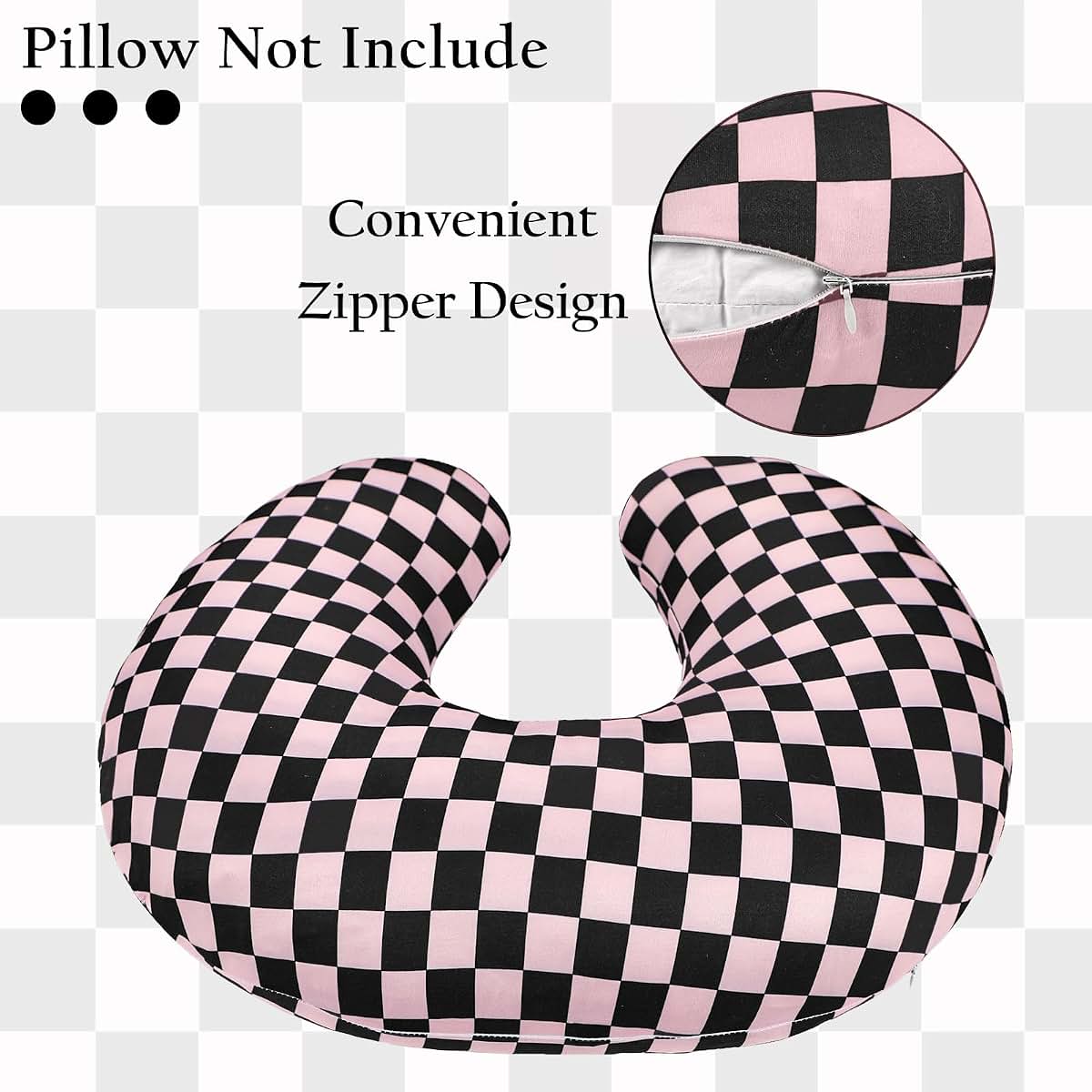 DILIMI Nursing Pillow Cover – Stretchy Removable Slipcover, Black Pink Checkered