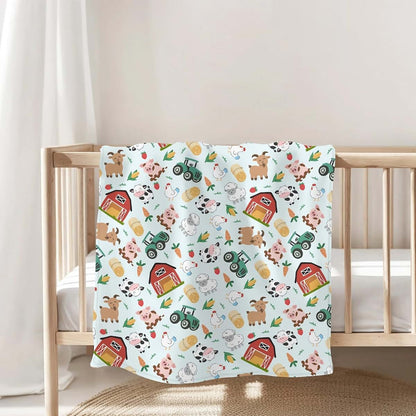 Colorful Farm Animals Flannel Swaddle Receiving Blanket for Infants
