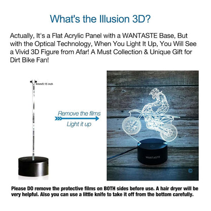 WANTASTE Motocross 3D Lamp with Remote, 7 Color Changing Nightlight for Kids Room