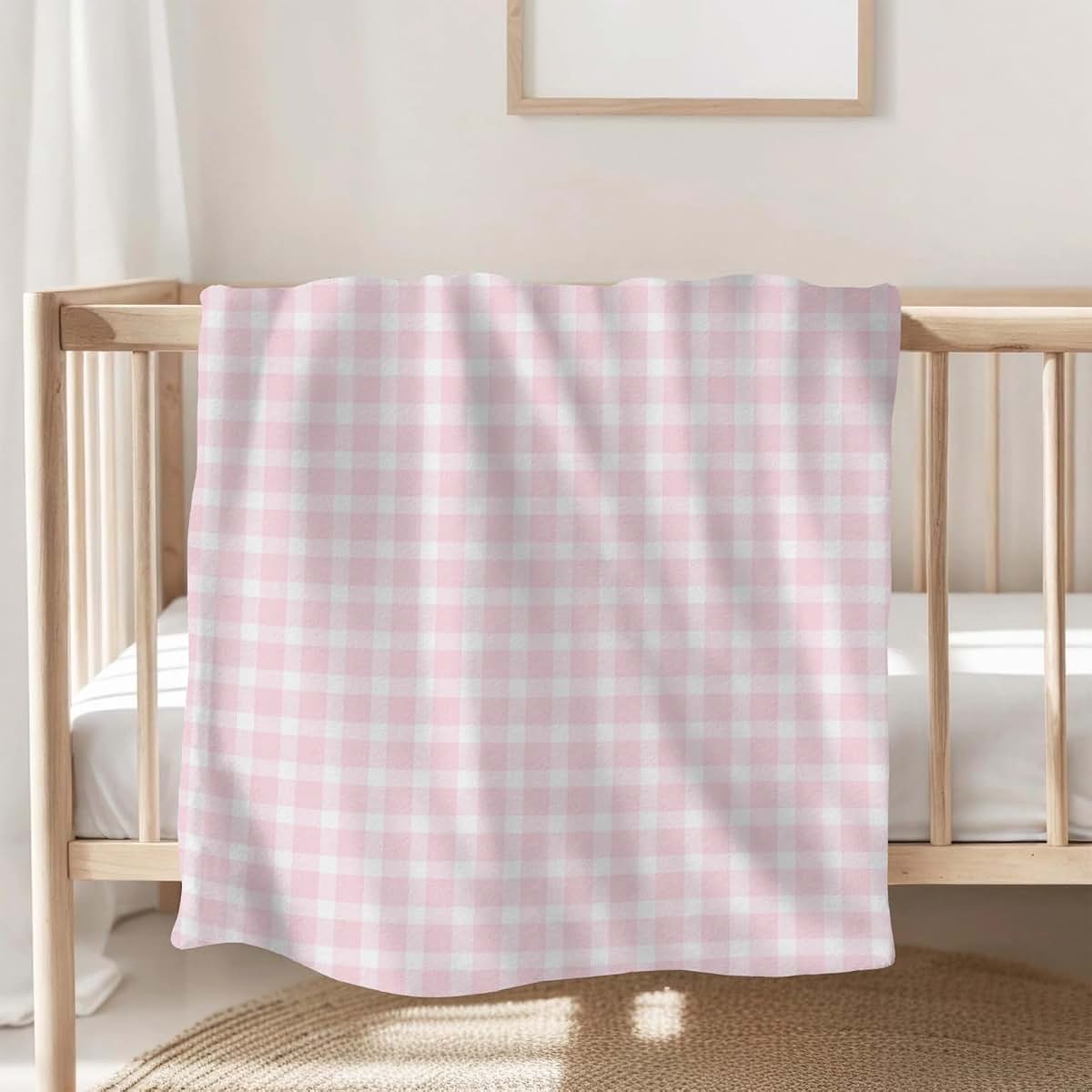Selgkds Pink Plaid Baby Blanket In Pastel Gingham Check (photo 2)
