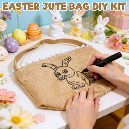 Turnmeon 3 PCS Easter Bunny Basket Set Linen Polyester Kids Tote Bags