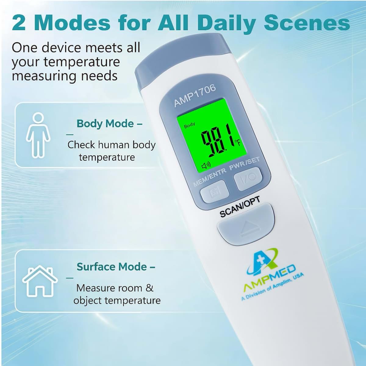 Amplim AmpMed Non-Contact Digital Thermometer for Adults and Kids