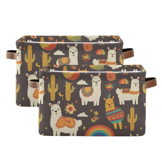 Wusikd Rainbows Cacti Fabric Storage Basket Set, Collapsible Organizer Bins