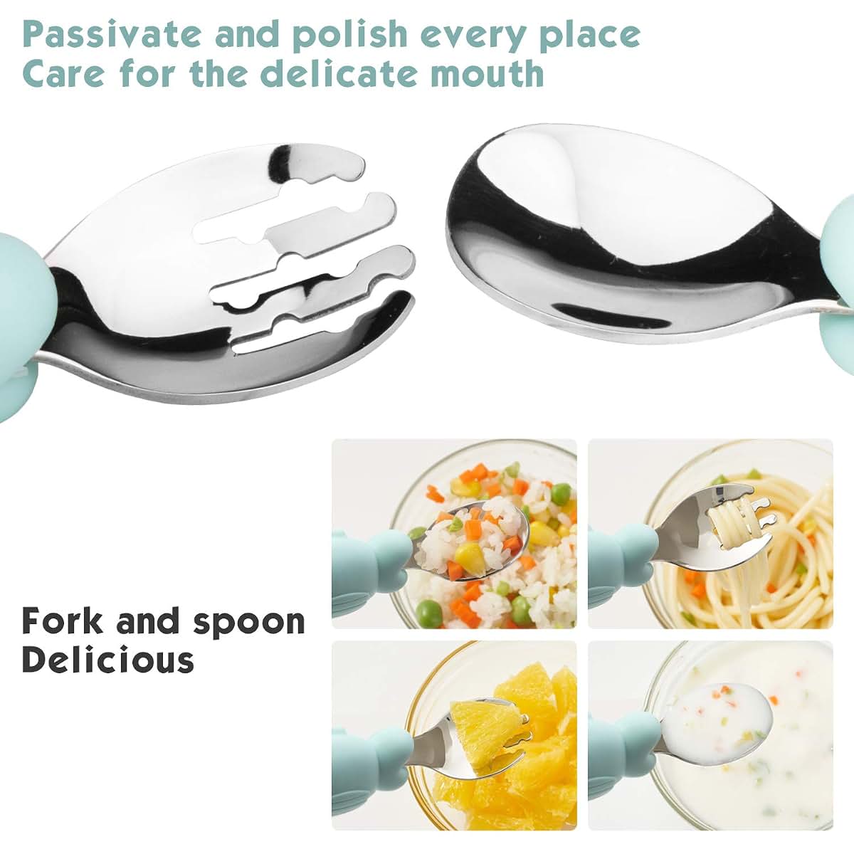 Linowos Silicone Suction Plate for Toddlers with Fork Spoon Set - Self Feeding Training Divided Plate Dish and Bowl for (photo 3)