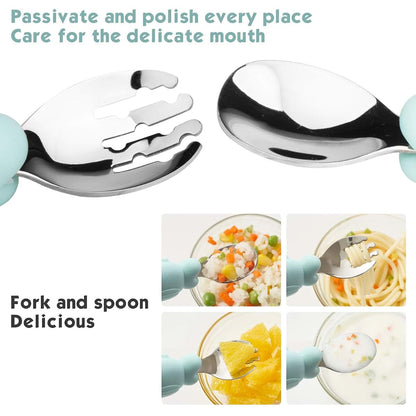 Linowos Silicone Suction Plate for Toddlers with Fork Spoon Set - Self Feeding Training Divided Plate Dish and Bowl for (photo 3)