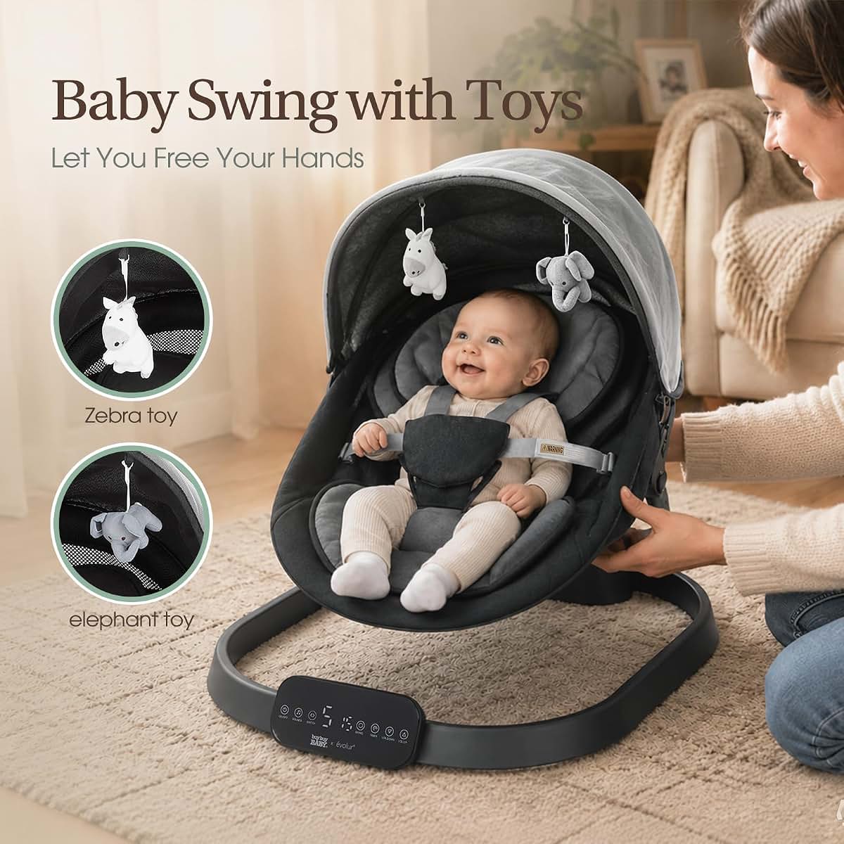 Evolur Comfort Cocoon Baby Swing with Bluetooth and Remote Control (photo 3)