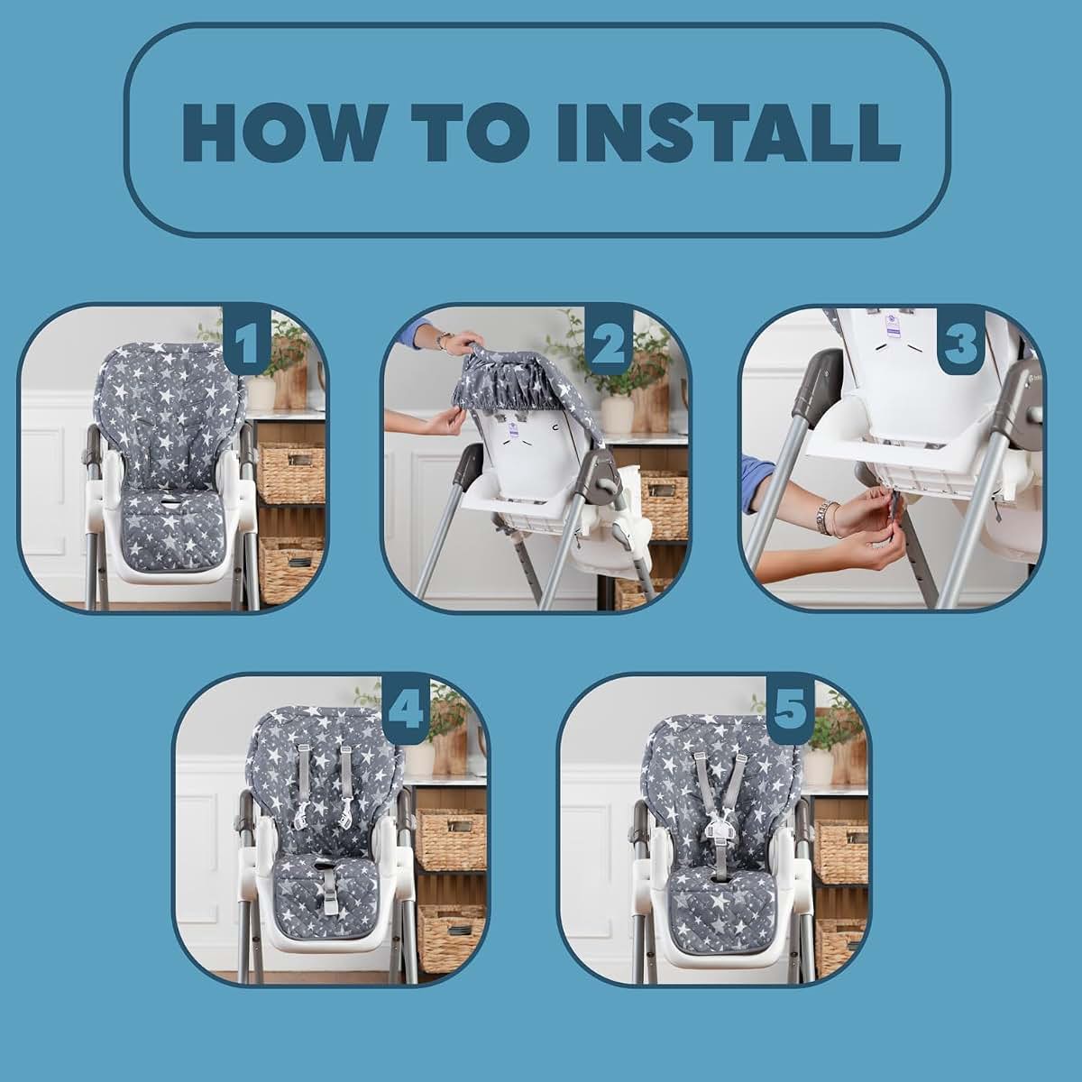 High Chair Pad & Cover for Baby | Machine Washable Cushion for 3-5 Point Harness Chairs