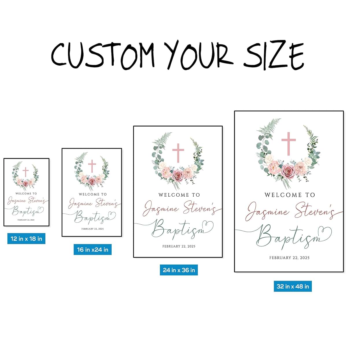 MOTIVE GIFT Personalized Baptism Welcome Sign, First Communion Welcome Sign, Flower Baptism Welcome Sign, Baptism