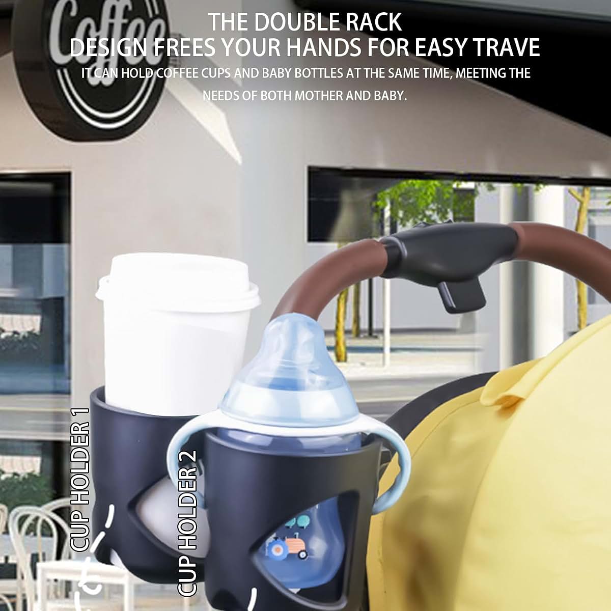 DUDOK Stroller Cup Holder, ABS Wheelchair Cup Holder, Portable Stroller Cup Holder, Double Cup Holder, Adjustable Cup (photo 3)