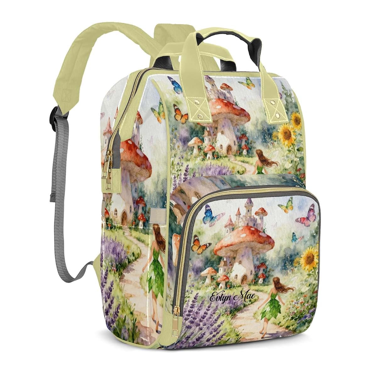 LiSoAkWE Personalized Diaper Bag Mushroom Castle Flower Fairy Nursing Baby Bags Nappy Bag with Name Casual Travel Nappy (photo 2)