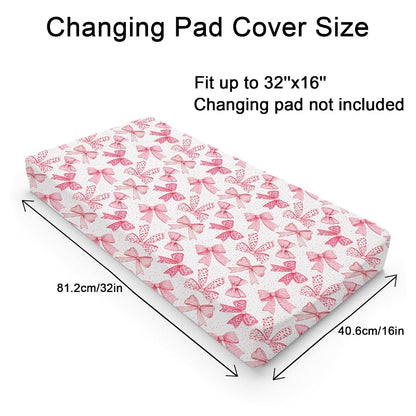 Pink Valentine's Bow Changing Pad Cover for Baby Diaper Mats