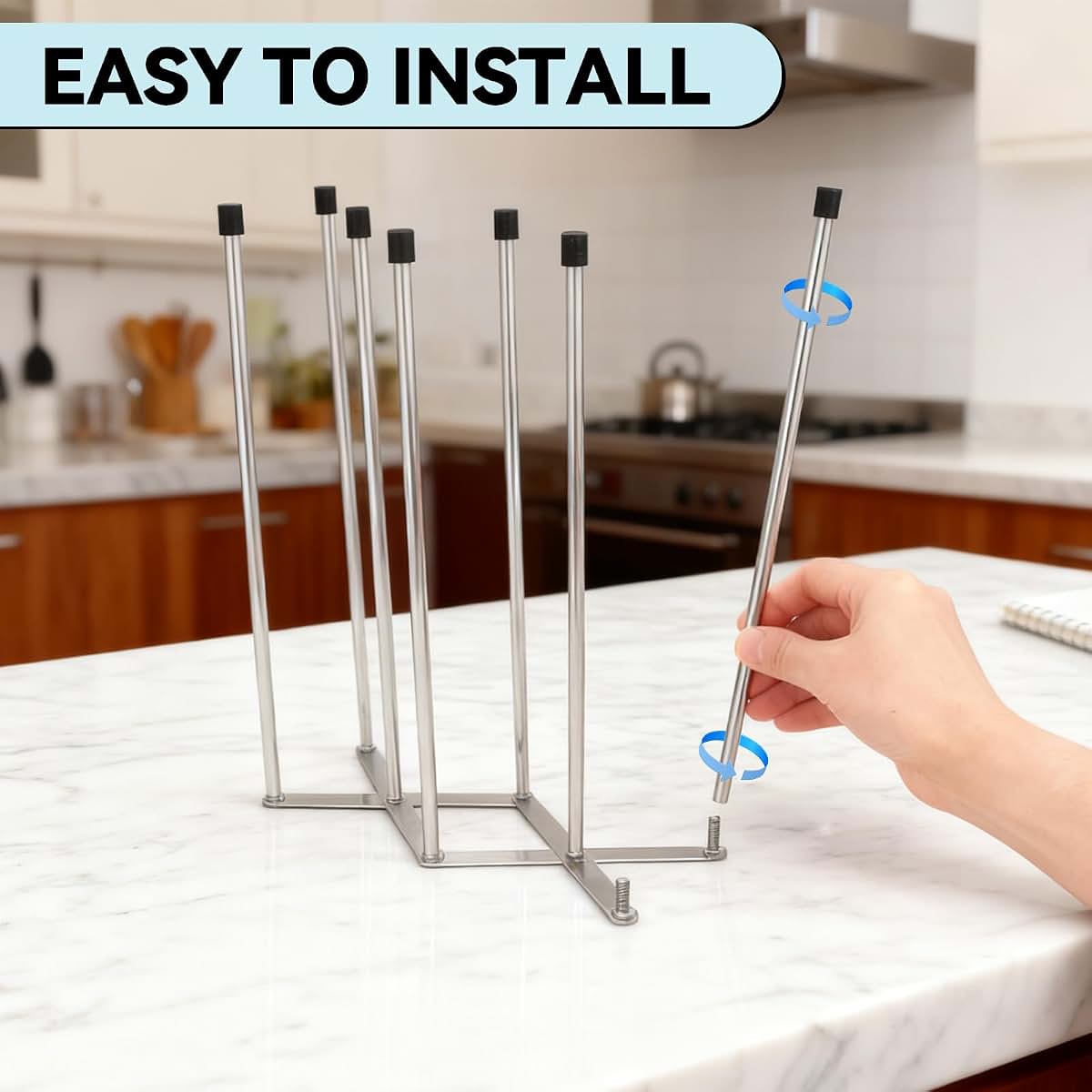 Hogarbliss Foldable Baby Bottle Drying Rack, 8-Pole Stainless Steel Collapsible Dryer for Bottles, Cups and Reusable (photo 4)
