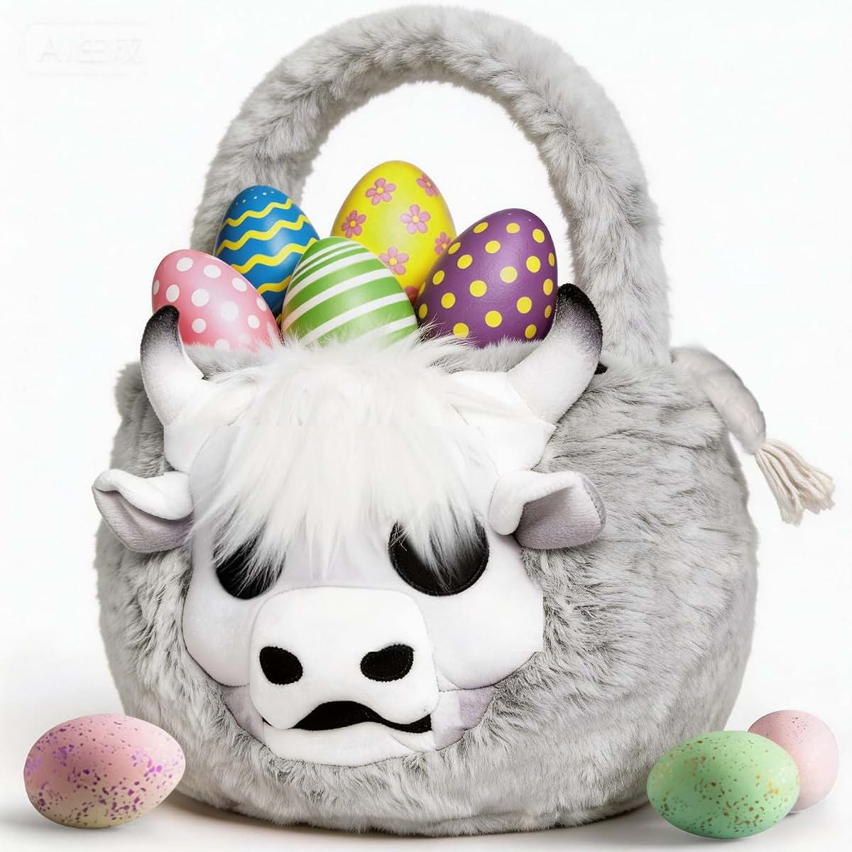 ZRPSIZP Easter Basket, Soft skeleton Cow Plush Baskets, Easter Egg Hunt Buckets, Easter Decorations Indoor Outdoor