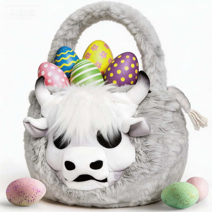 ZRPSIZP Easter Basket, Soft skeleton Cow Plush Baskets, Easter Egg Hunt Buckets, Easter Decorations Indoor Outdoor