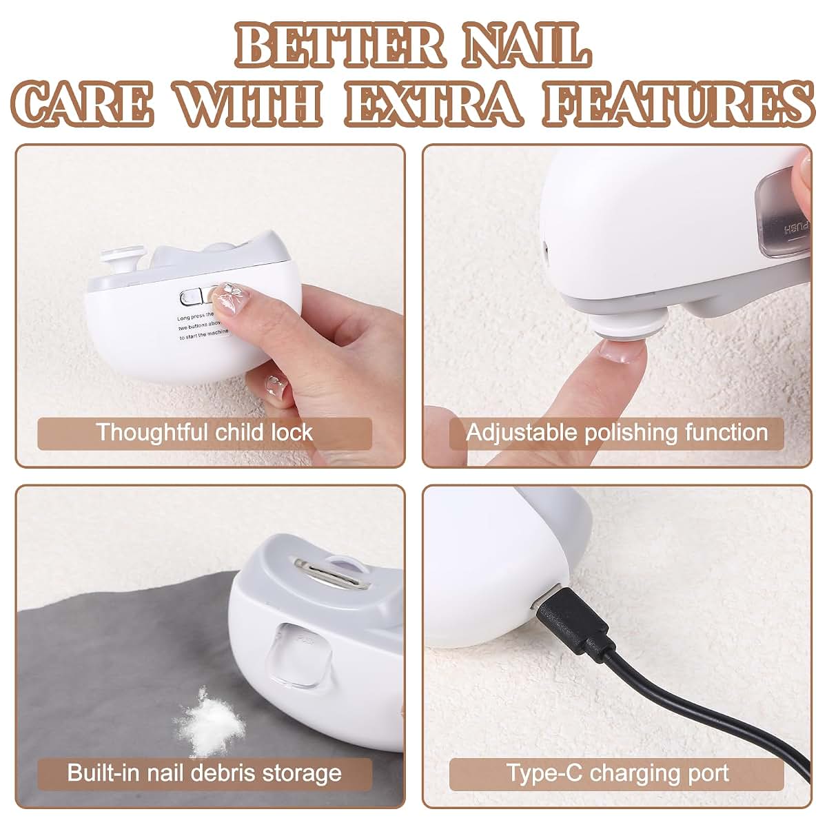 Keggaen 3 in 1 Electric Nail Clippers - White (photo 4)