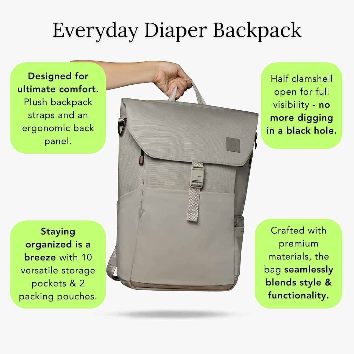 Huhu Diaper Bag Backpack + Baby Changing Wallet Bundle – Water-Resistant, Unisex Travel Kit for New Parents – Includes (photo 4)