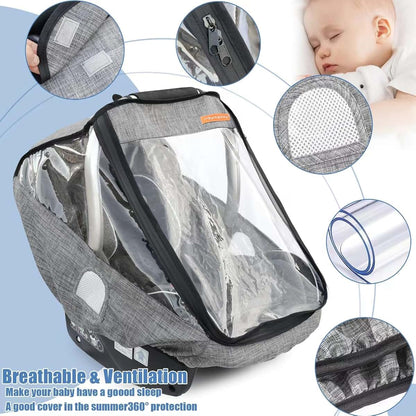 Infant Car Seat Rain Cover With Quick-Access Zipper And Vents