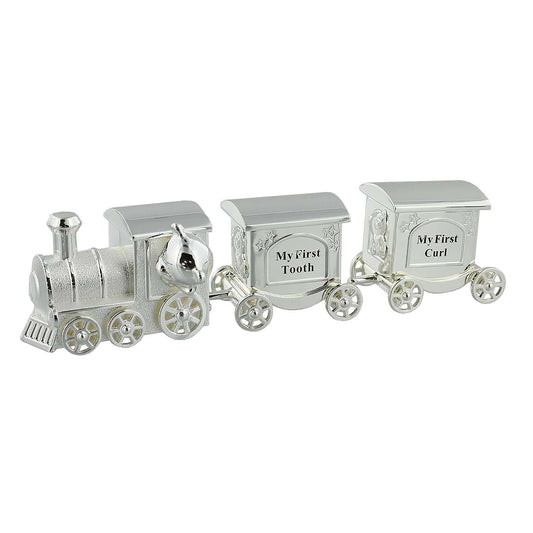 Juliana Train Money Box, Tooth & Curl Carriages- Silver Plated Baby Christening Gift