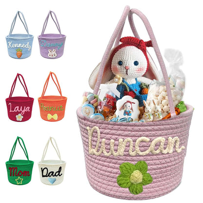 MiNaSii Personalized Easter Basket with Name Custom Easter Baskets for Kids Customized Easter Egg Bunny Buckets Bag