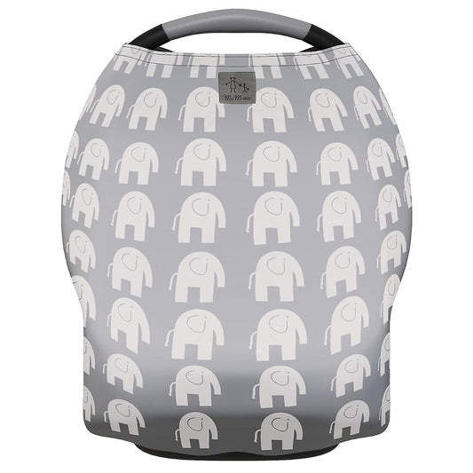 MoM-me Nursing Cover Multi Use Grey White Elephant Design for Baby and Stroller