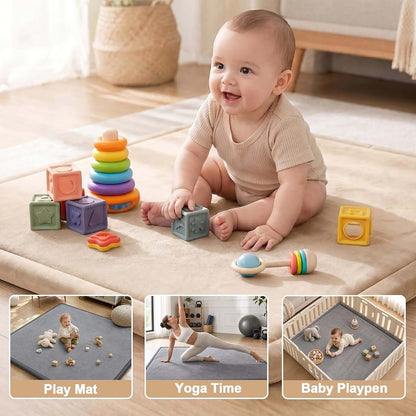 x-vesolje Ultra Soft Baby Play Mat, 1.3" Thick Memory Foam, Beige 79"x59"
