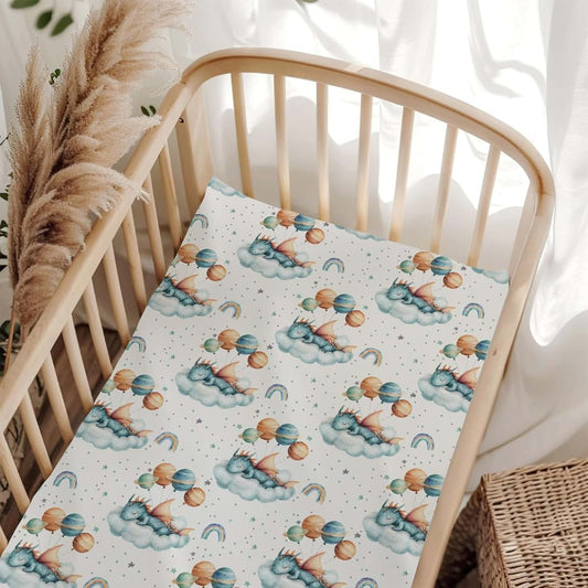 Wicbfdfv Cute Dragon Rainbow Balloon Baby Crib Sheet for Boys Girls 52x28Inch Breathable Fairytale Dragons Stars Cloud