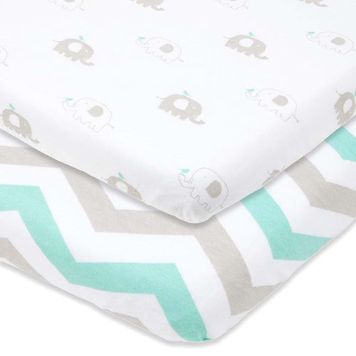 Joey & Joan Bedside Sleeper Bassinet Sheets for Milliard Side Sleeper, 21 x 36 Inch, 100% Cotton, 2 Pack, Grey and Mint