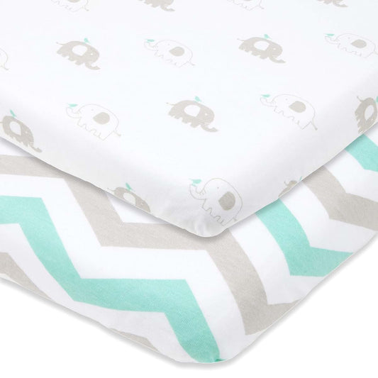 Joey & Joan Bedside Sleeper Bassinet Sheets for Milliard Side Sleeper, 21 x 36 Inch, 100% Cotton, 2 Pack, Grey and Mint