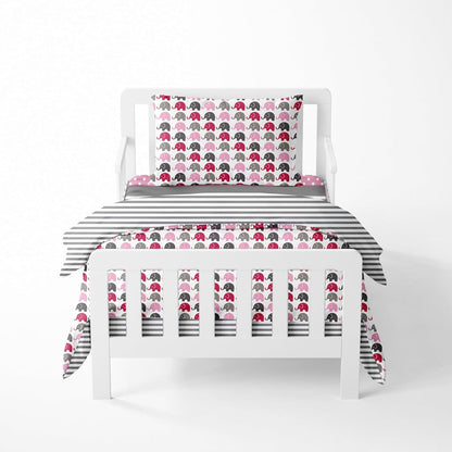 Bacati Elephants Pink/Grey 4 Pc Toddler Bedding Set