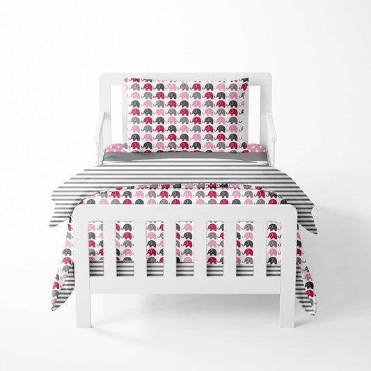 Bacati Elephants Pink/Grey 4 Pc Toddler Bedding Set