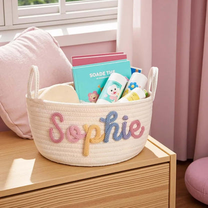 Delitic Personalized Baby Basket with Name Custom Baby Gifts Custom Cotton Rope Storage Bin for Newborn Keepsake (photo 2)