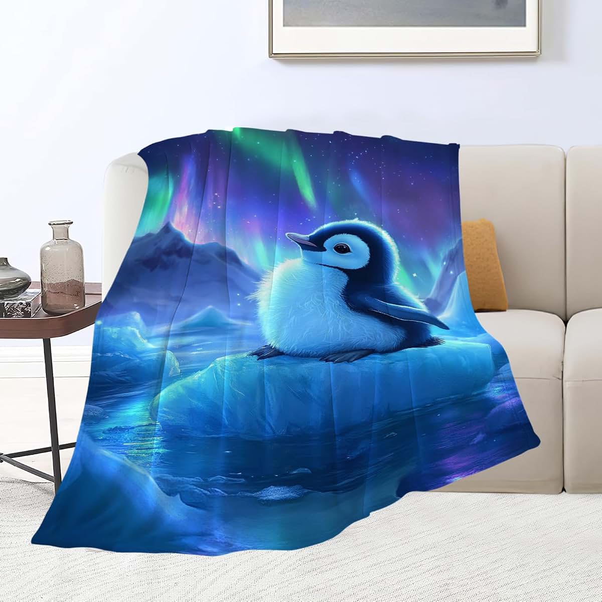 Estused Cute Penguin Blanket Aurora Starry Night Throw Stuff Gifts 60"x50" (photo 2)
