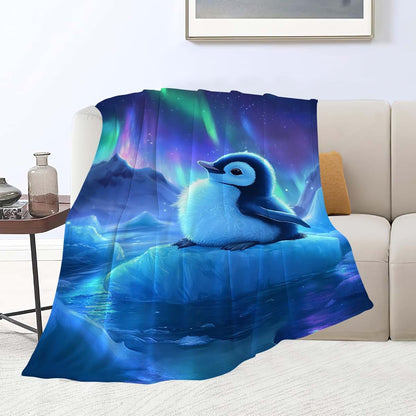 Estused Cute Penguin Blanket Aurora Starry Night Throw Stuff Gifts 60"x50" (photo 2)