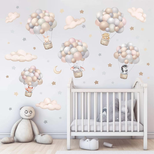 Wondever Balloon Flying Animal Wall Decals With Clouds Stars And Moon