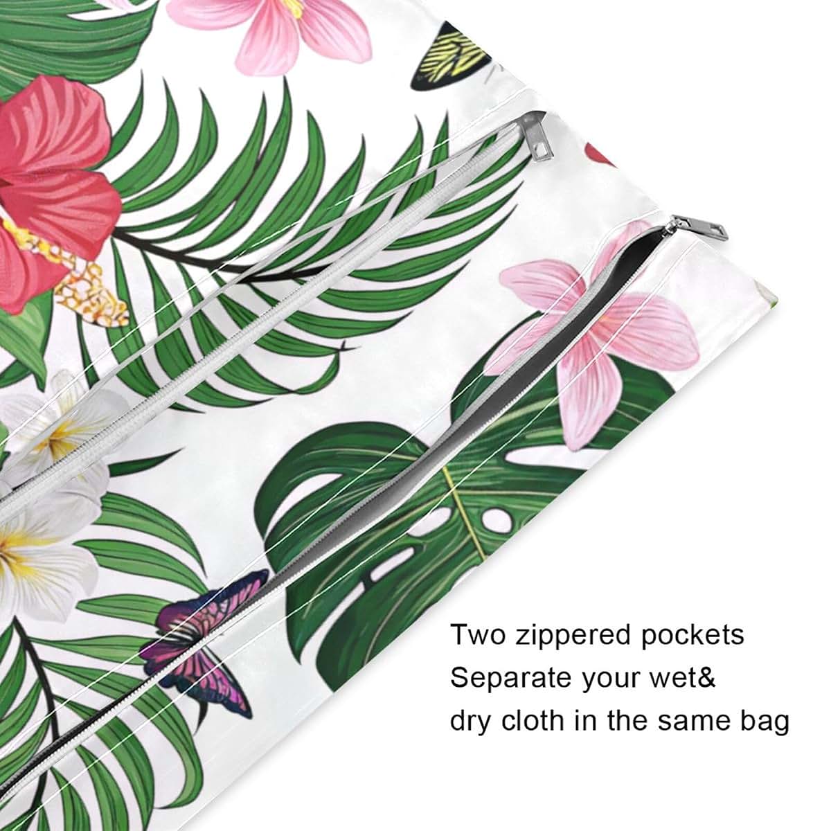 Gravopti Hibiscus Flower Wet Dry Bags Set of 2, Reusable Waterproof Organizer with Zipper Pockets